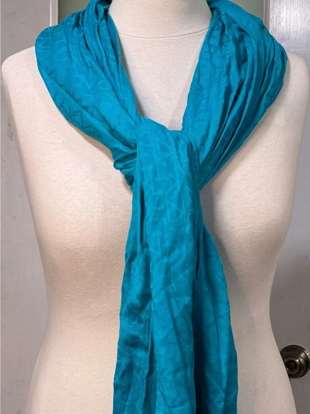 NWT Calvin Klein CK Logo Pashmina Scarf Turquoise